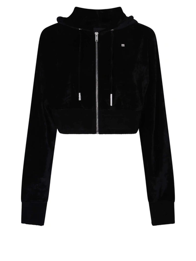 Shop Givenchy Cropped Drawstring Hoodie In Black