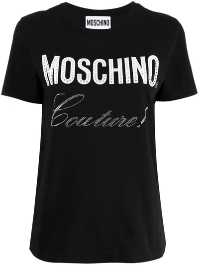 Shop Moschino Logo-print Crystal-embellished T-shirt In Schwarz