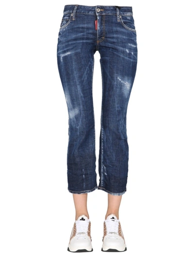 Shop Dsquared2 Distressed Cropped Flared Jeans In Blue