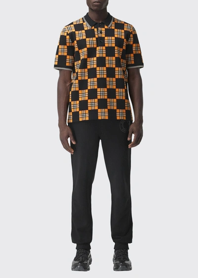 Shop Burberry Men's Checkerboard Polo Shirt In Bright Orange