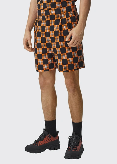 Shop Burberry Men's Checkerboard Tailored Shorts In Deep Orange Ip