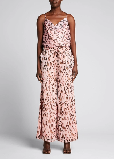 Shop Milly Metallic Leopard Stripe Burnout Track Pants In Pink Multi