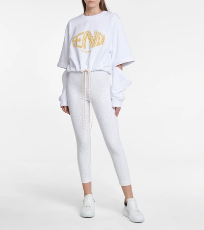 Shop Fendi Logo Cotton Sweatshirt In White