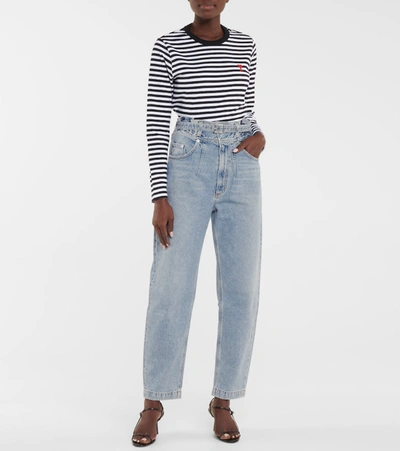 Shop Agolde Riya High-rise Tapered Jeans In Blue