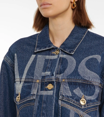 Shop Versace Logo Printed Denim Jacket In Blue