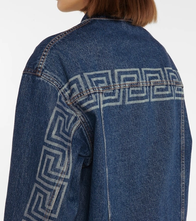 Shop Versace Logo Printed Denim Jacket In Blue