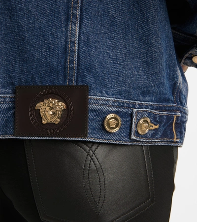 Shop Versace Logo Printed Denim Jacket In Blue