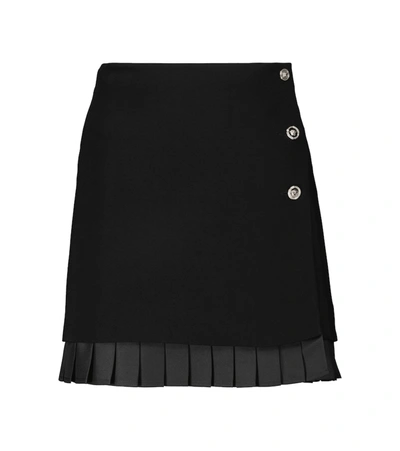Shop Versace Medusa Pleated Cady Miniskirt In Black