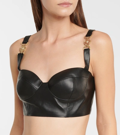 Shop Versace Medusa Leather Bralette In Gold