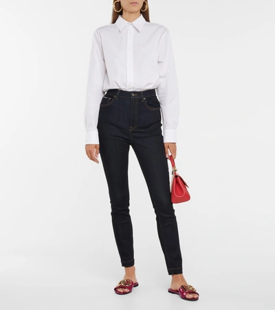 Dolce & Gabbana Blue Queen Patch Audrey Mid Waist Denim Jeans In Blue