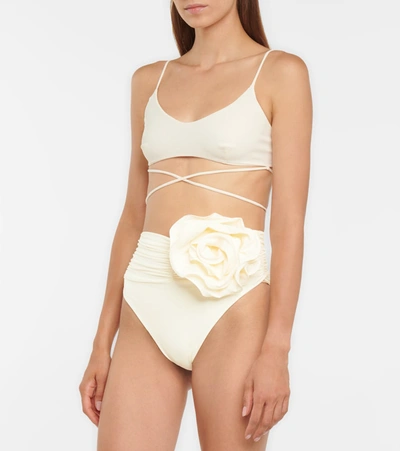 Shop Magda Butrym Floral-appliqué High-rise Bikini Bottoms In White