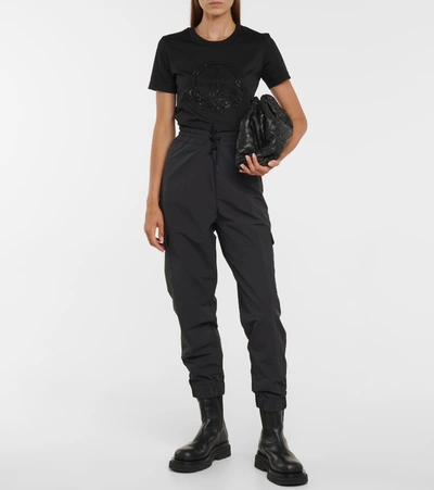 Moncler Logo Rhinestone T Shirt In Black