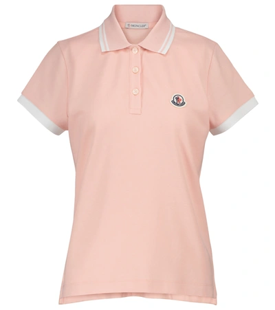 Moncler Logo Cotton Jersey Polo Shirt In Pink |