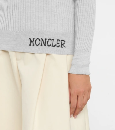 Shop Moncler Ribbed Wool Turtleneck Sweater In Grey