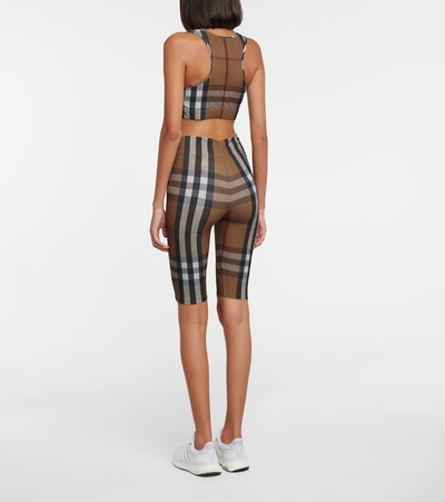 Shop Burberry Checked Biker Shorts In Brown