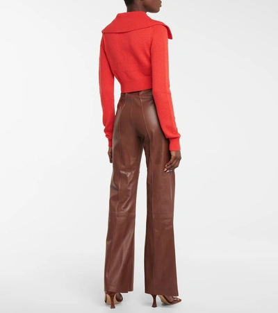 Shop Helmut Lang Cropped Cotton And Wool Cardigan In Red