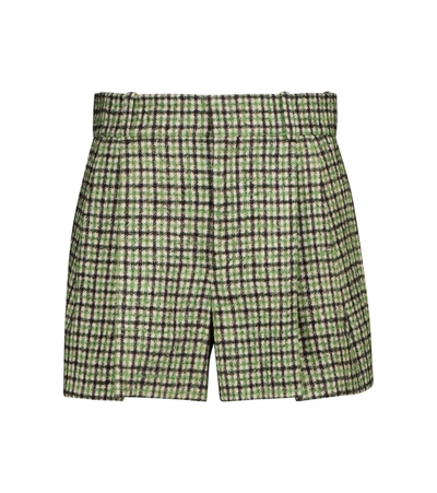 Shop Chloé Checked Tweed Shorts In Green