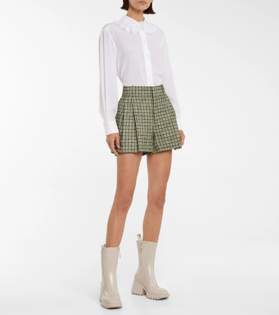 Shop Chloé Checked Tweed Shorts In Green