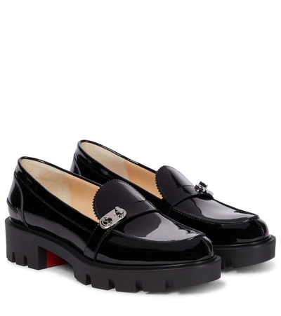 Shop Christian Louboutin Lock Woody Patent Leather Loafers In Black