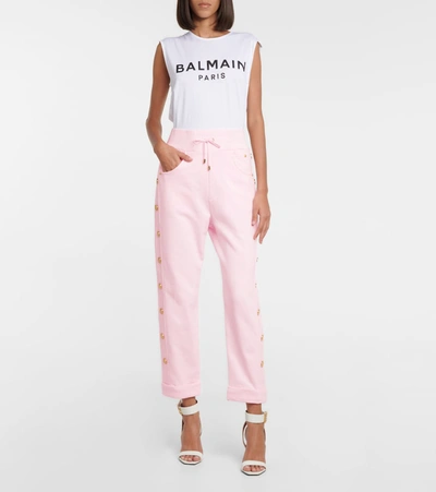 Shop Balmain Cotton Sweatpants In Pink