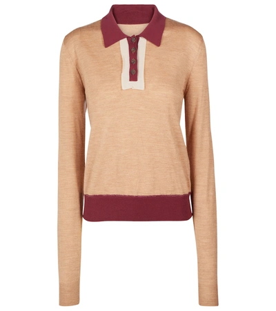 Shop Maison Margiela Wool And Cotton Polo Sweater In Beige