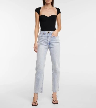 Shop Khaite Abigail High-rise Straight Cropped Jeans In Blue