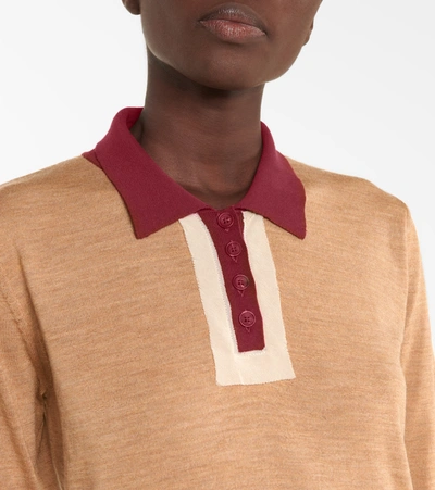 Shop Maison Margiela Wool And Cotton Polo Sweater In Beige