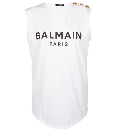Shop Balmain Logo Cotton Tank Top In White