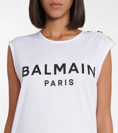 Shop Balmain Logo Cotton Tank Top In White