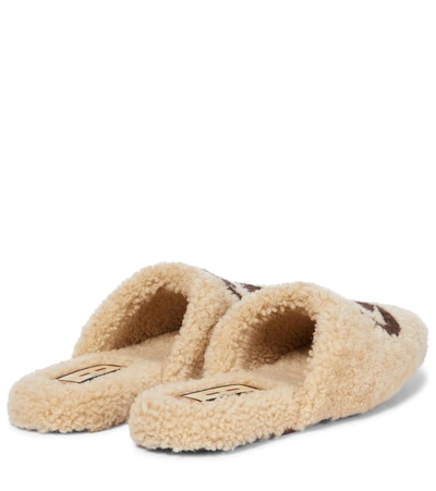 Shop Gucci Shearling Slippers In Beige