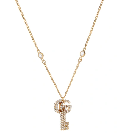 Shop Gucci Double G Crystal Necklace In Metallic
