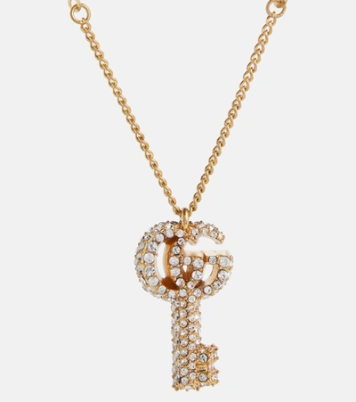 Shop Gucci Double G Crystal Necklace In Metallic