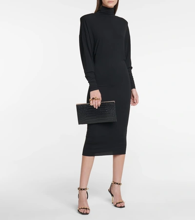 Shop Alexandre Vauthier Turtleneck Stretch-jersey Midi Dress In Black