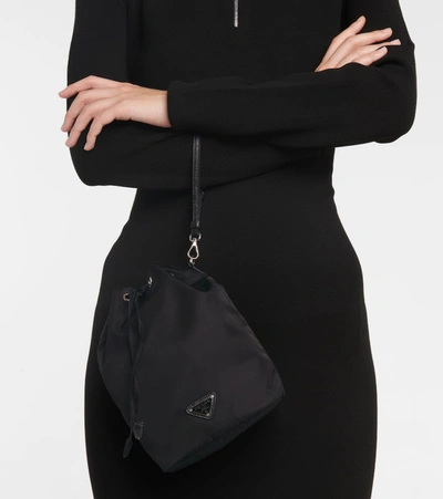 Prada Nylon Clutch With Detachable Strap And Reinforced Base In Black