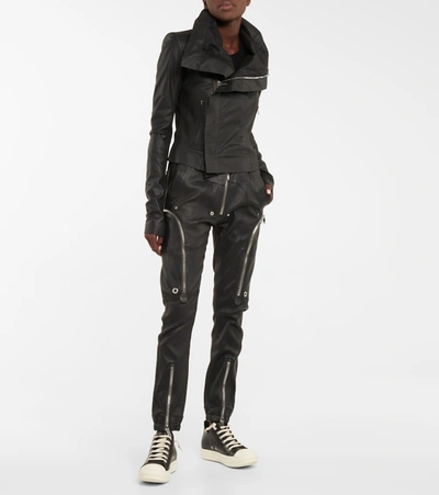 Shop Rick Owens Collared Leather Jacket In Black