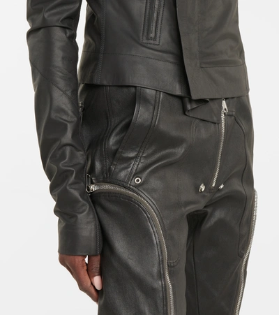 Shop Rick Owens Collared Leather Jacket In Black