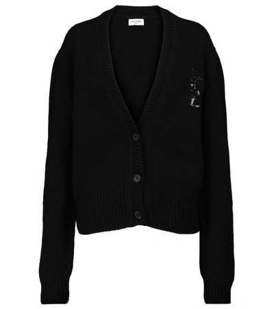 Shop Saint Laurent Sequined Cashmere Cardigan In Black