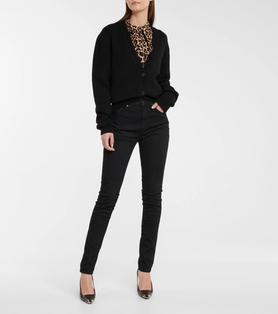 Shop Saint Laurent Sequined Cashmere Cardigan In Black