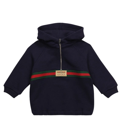 Shop Gucci Baby Cotton Hoodie In Blue