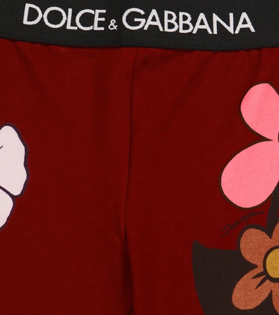 Shop Dolce & Gabbana Floral Stretch-cotton Leggings In Red