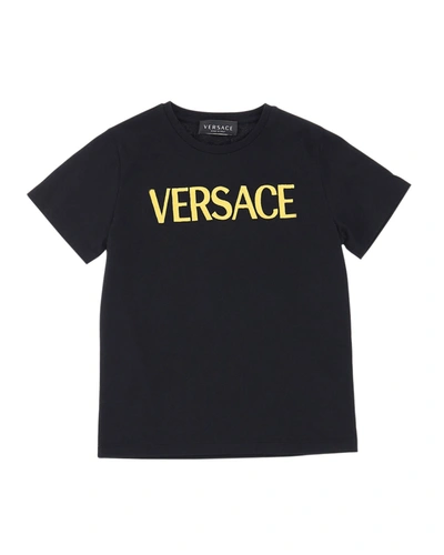 Shop Versace Boy's Gold Logo T-shirt In Black Gold