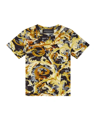 Shop Versace Kid's Baroccoflage-print T-shirt In Blackgold