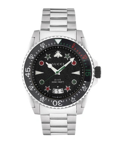 Shop Gucci Men's 45mm Dive Icon Bracelet Watch In White/black