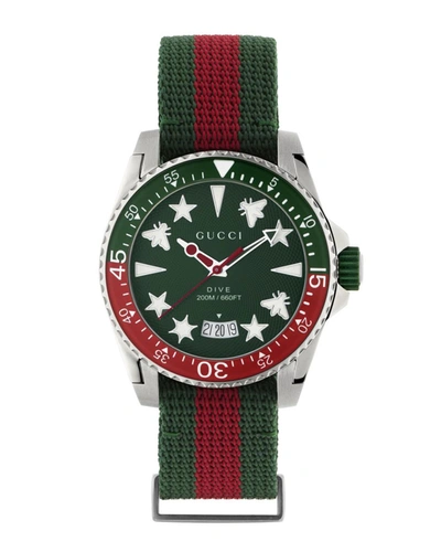 Shop Gucci Men's 40mm Dive Web Icon Watch In Red/green
