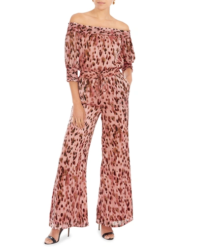 Shop Milly Metallic Leopard Stripe Burnout Track Pants In Pink Multi