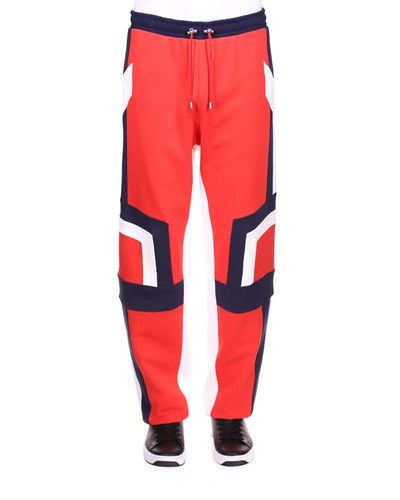 Shop Balmain Men's Tricolor Multi-cuts Sweatpants In Red/navy/white