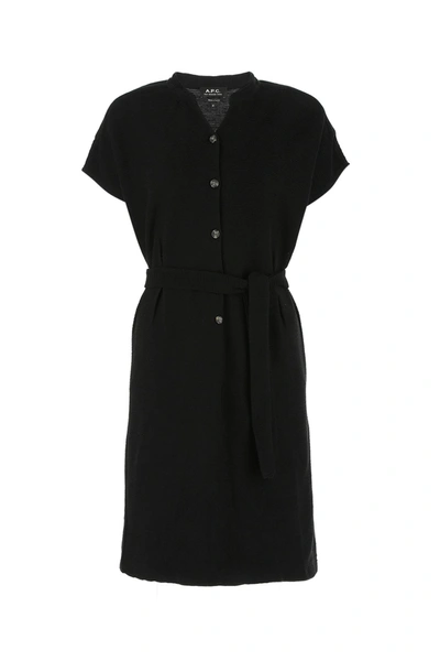 Shop Apc A.p.c. Buttoned Mandarin Collar Dress In Black