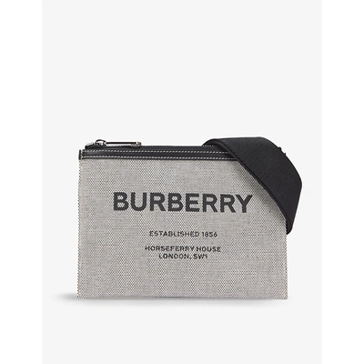 Shop Burberry Callam Brand-print Cotton-canvas Cross-body Bag In Black