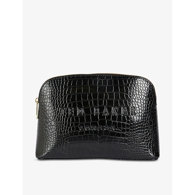 Shop Ted Baker Black Crocala Faux-leather Make-up Bag