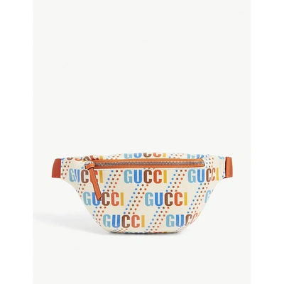 Shop Gucci Boys White And Orange Canvas Logo-print Adjustable-strap Coated Belt Bag, Size: 1 Size In White/blue/yellow